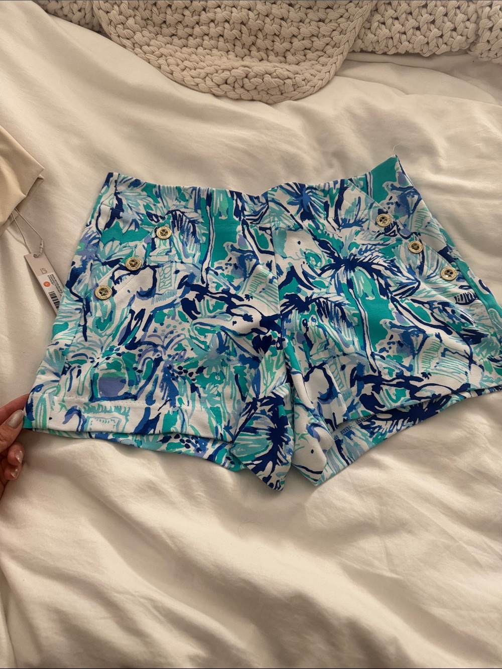 Lilly Pulitzer Turquoise Blue Printed High-Waist Shorts